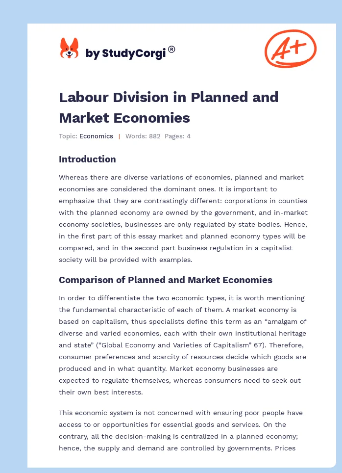 Labour Division in Planned and Market Economies. Page 1