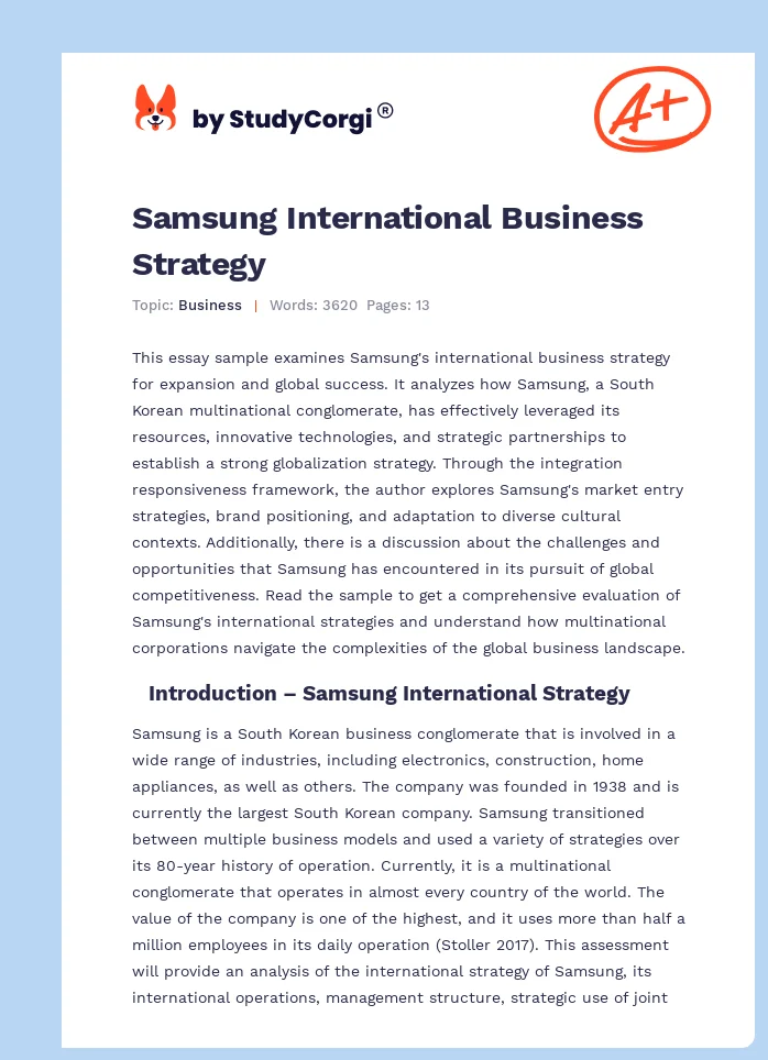 Samsung International Business Strategy. Page 1