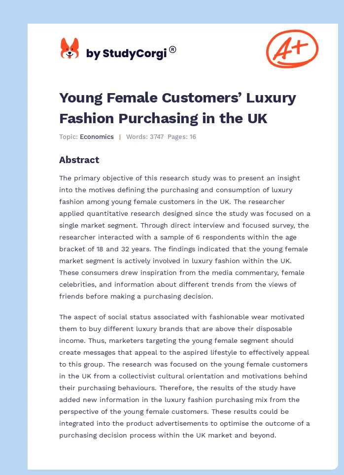 Young Female Customers’ Luxury Fashion Purchasing in the UK. Page 1