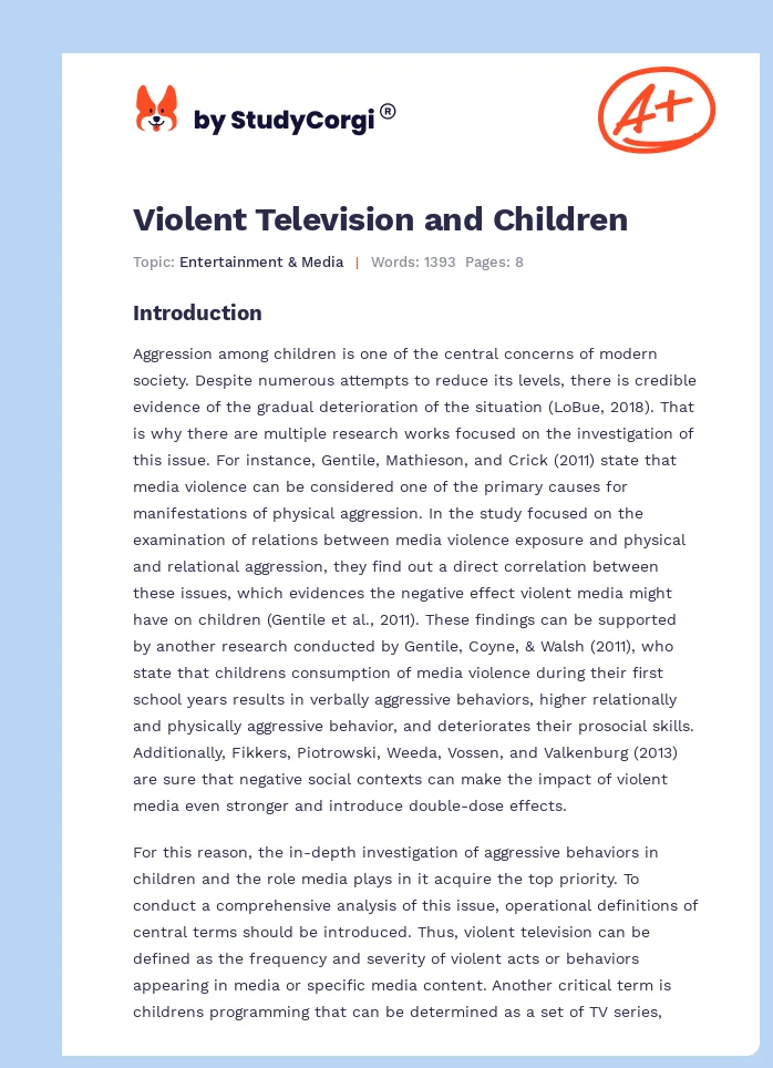 Violent Television and Children. Page 1