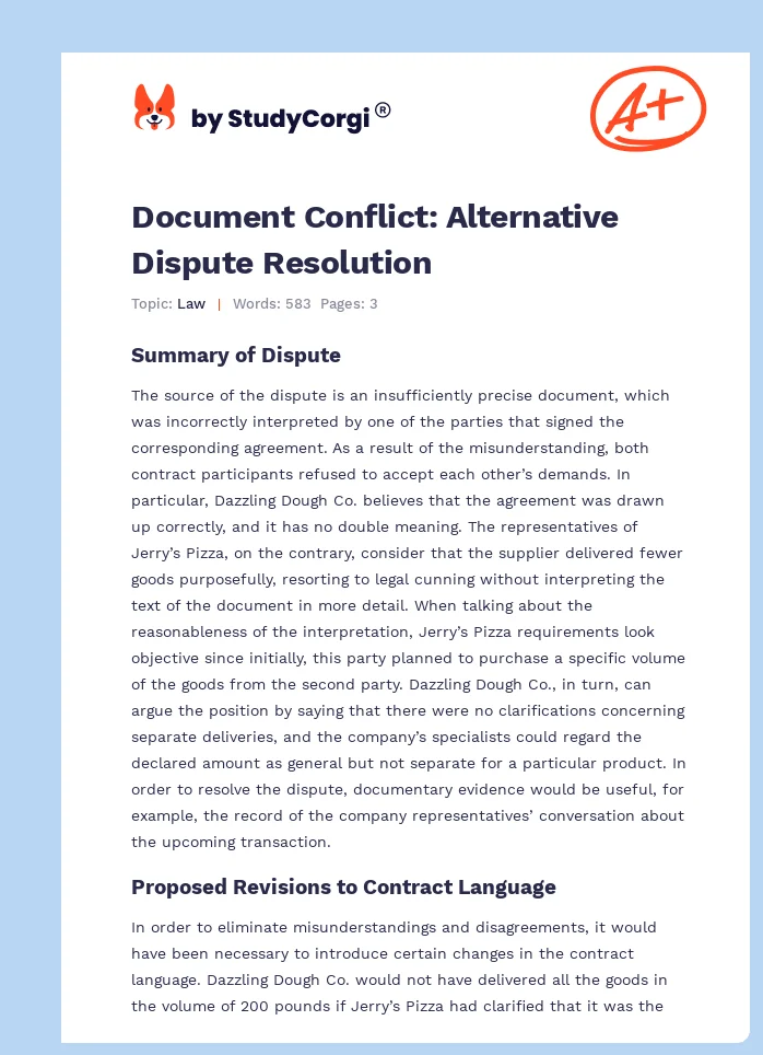 Document Conflict: Alternative Dispute Resolution. Page 1