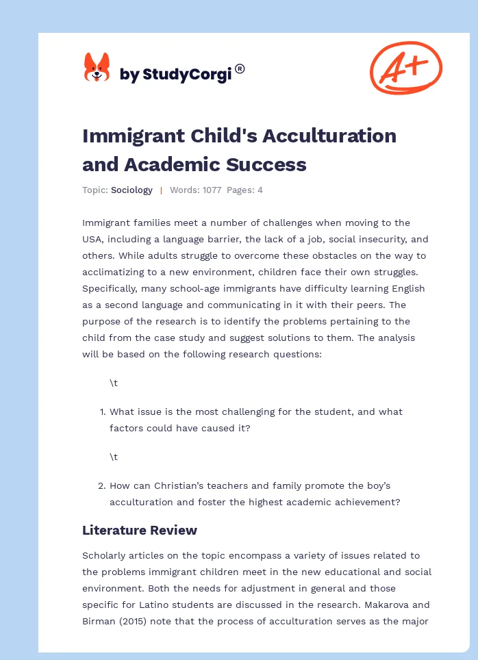 Immigrant Child's Acculturation and Academic Success. Page 1
