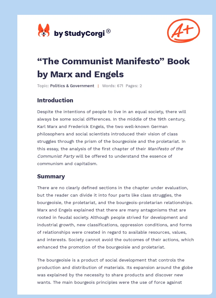 “The Communist Manifesto” Book by Marx and Engels. Page 1