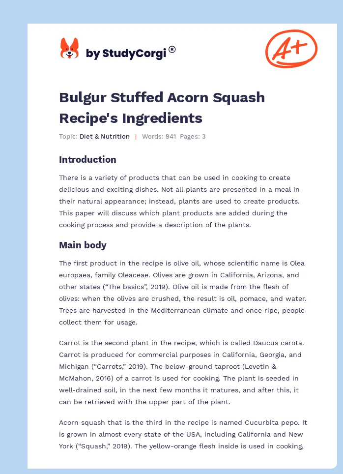Bulgur Stuffed Acorn Squash Recipe's Ingredients. Page 1