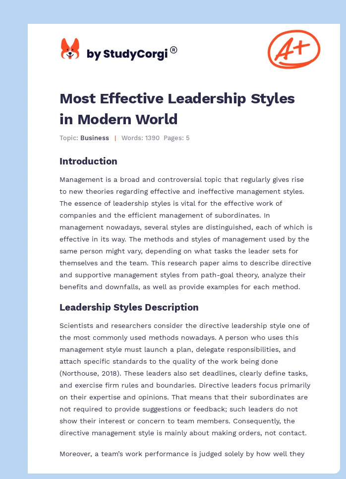 Most Effective Leadership Styles in Modern World. Page 1