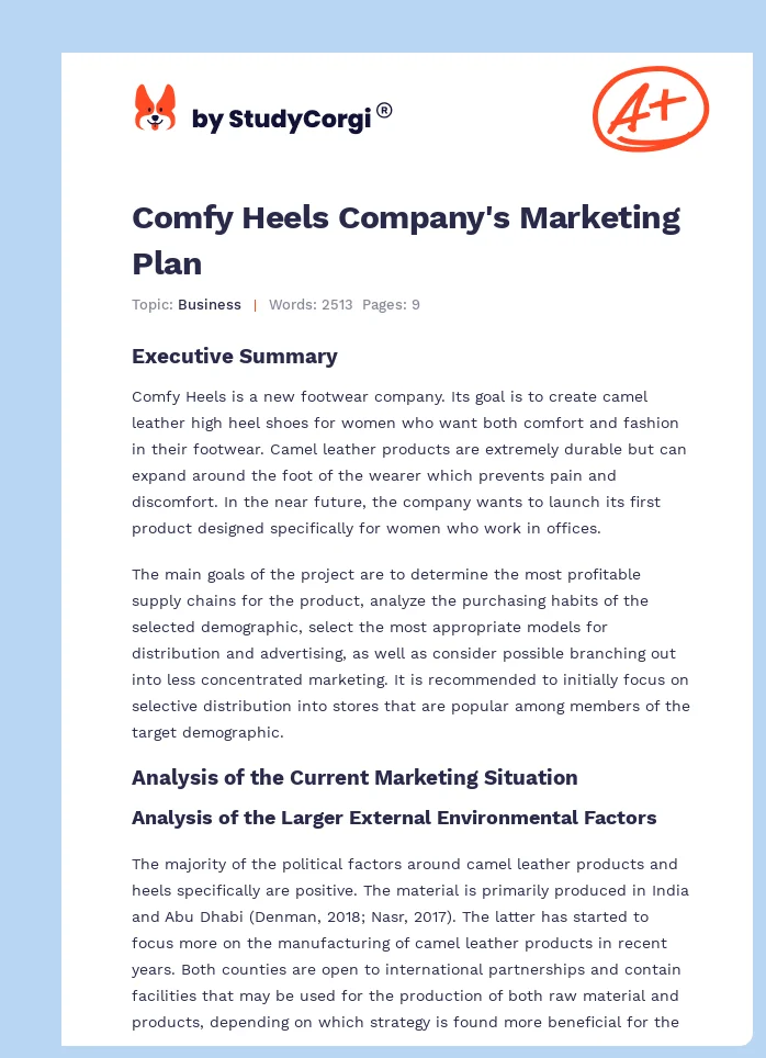Comfy Heels Company's Marketing Plan. Page 1
