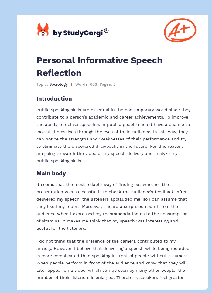 Personal Informative Speech Reflection. Page 1