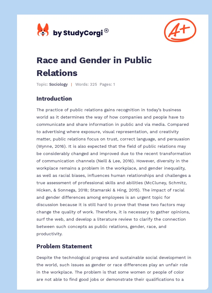 Race and Gender in Public Relations. Page 1