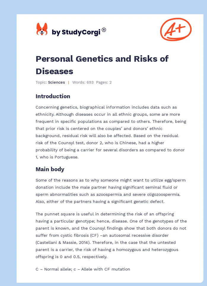 Personal Genetics and Risks of Diseases. Page 1