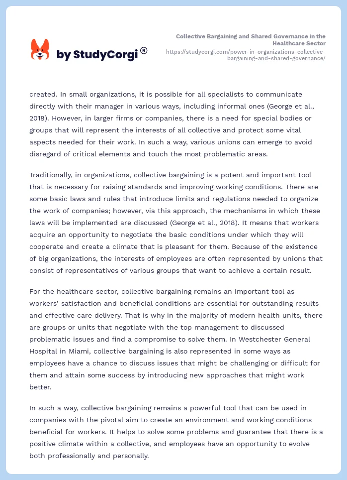 Power in Organizations: Collective Bargaining and Shared Governance. Page 2