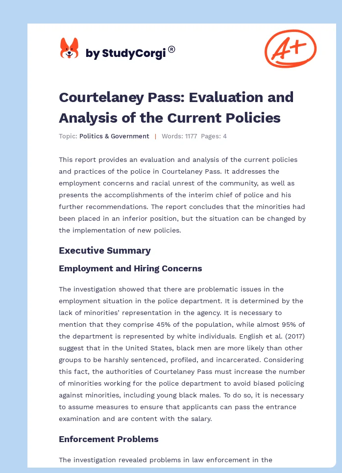 Courtelaney Pass: Evaluation and Analysis of the Current Policies. Page 1