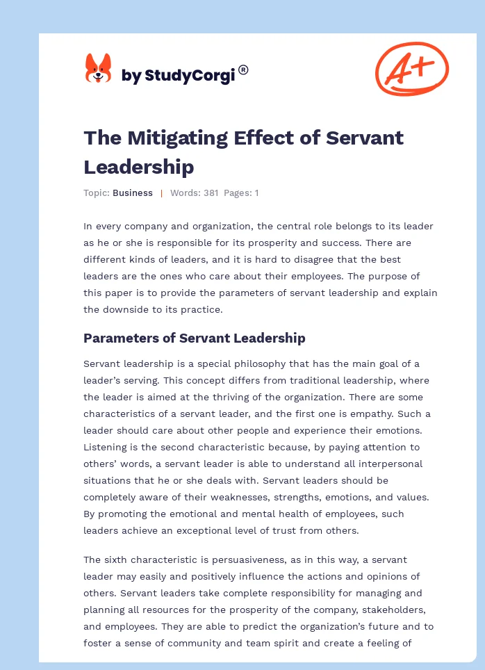 The Mitigating Effect of Servant Leadership. Page 1