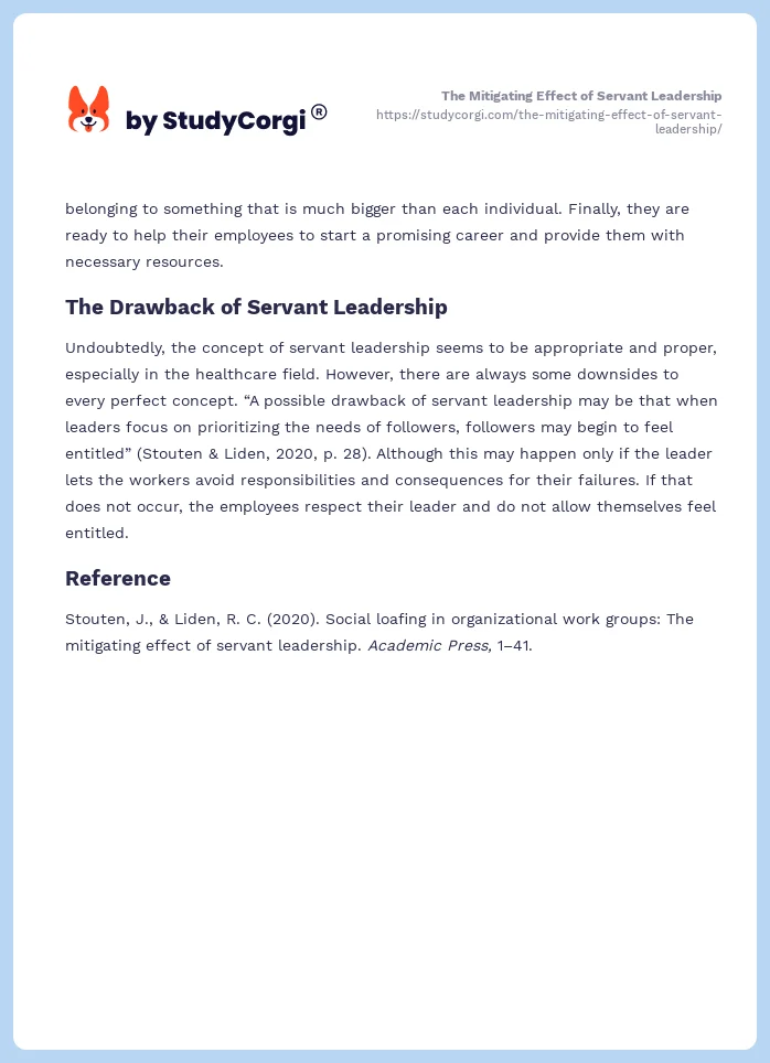 The Mitigating Effect of Servant Leadership. Page 2