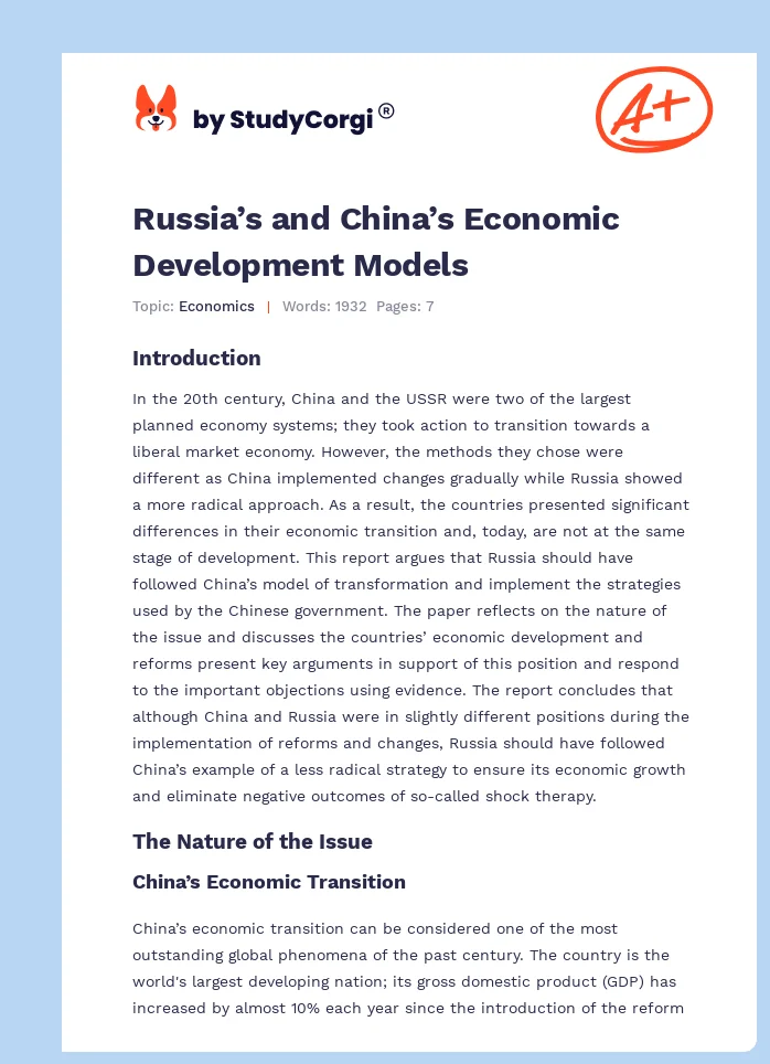 Russia’s and China’s Economic Development Models. Page 1