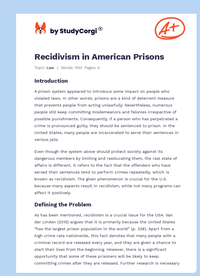 Recidivism in American Prisons. Page 1