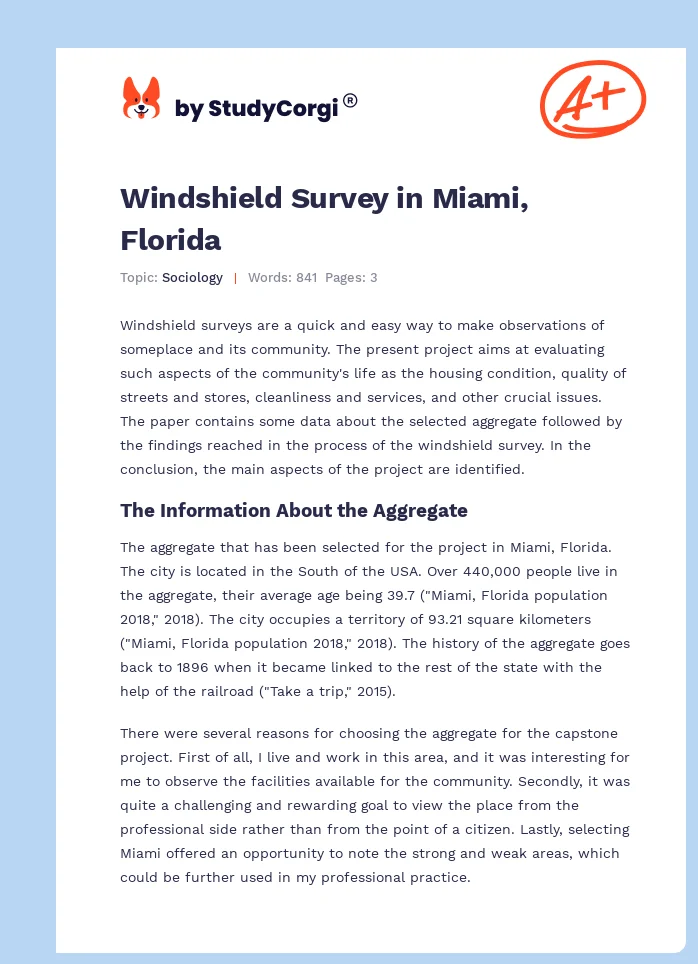 Windshield Survey in Miami, Florida. Page 1