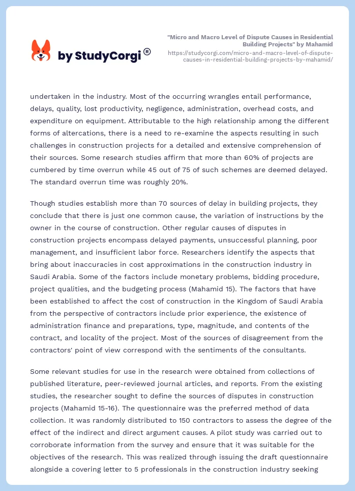 "Micro and Macro Level of Dispute Causes in Residential Building Projects" by Mahamid. Page 2