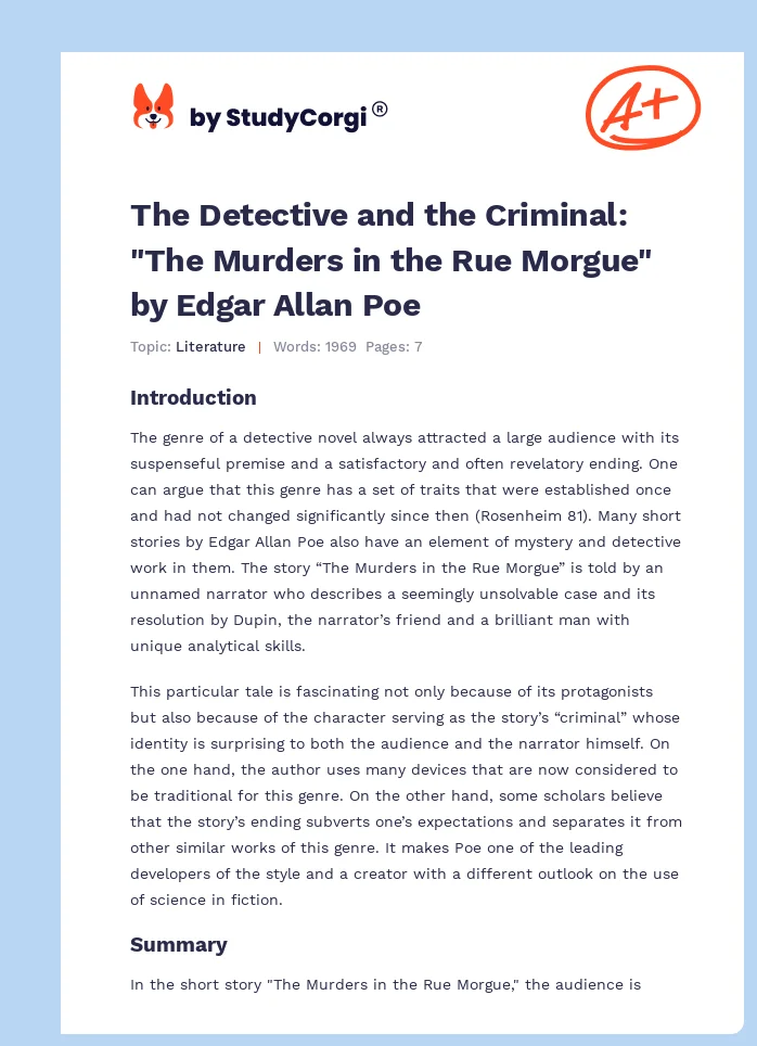 The Detective and the Criminal: "The Murders in the Rue Morgue" by Edgar Allan Poe. Page 1