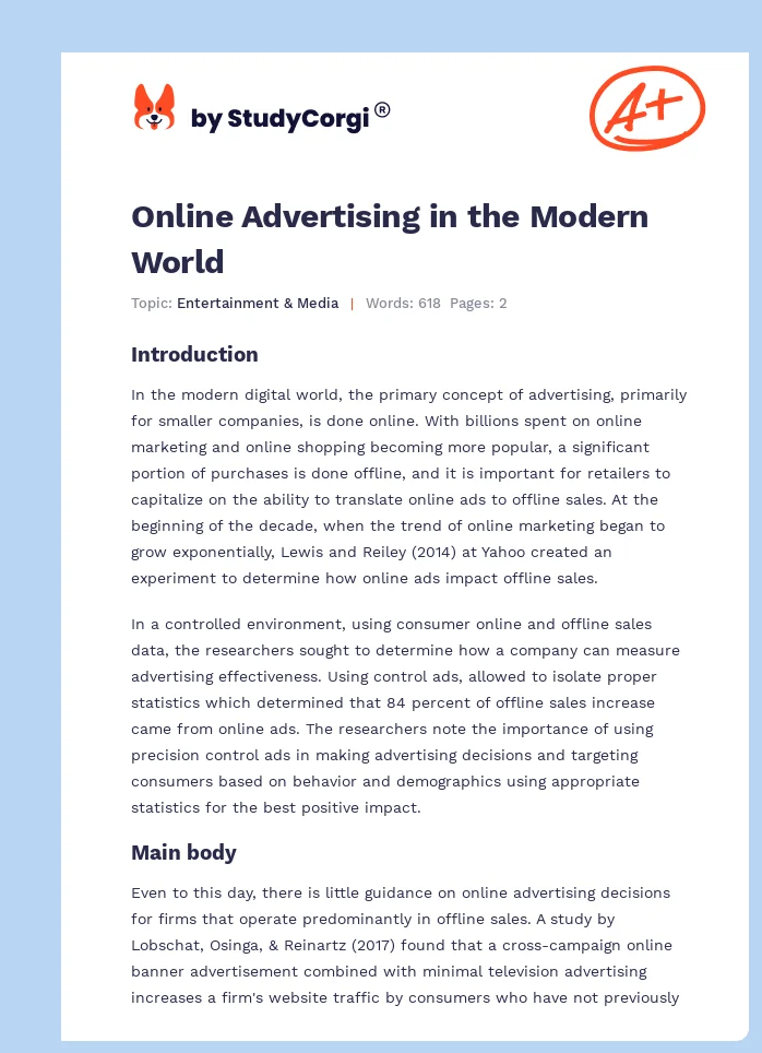 Online Advertising in the Modern World. Page 1