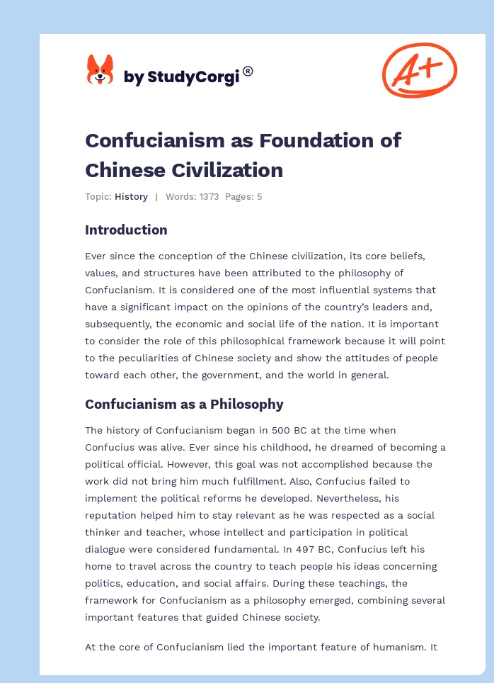 Confucianism as Foundation of Chinese Civilization. Page 1