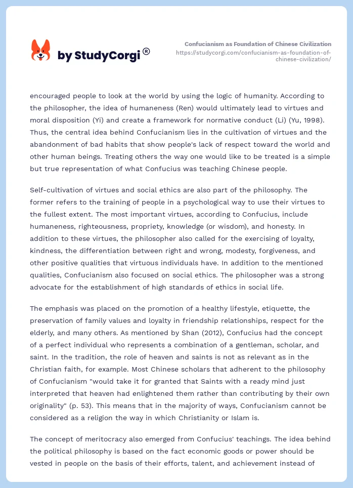 Confucianism as Foundation of Chinese Civilization. Page 2