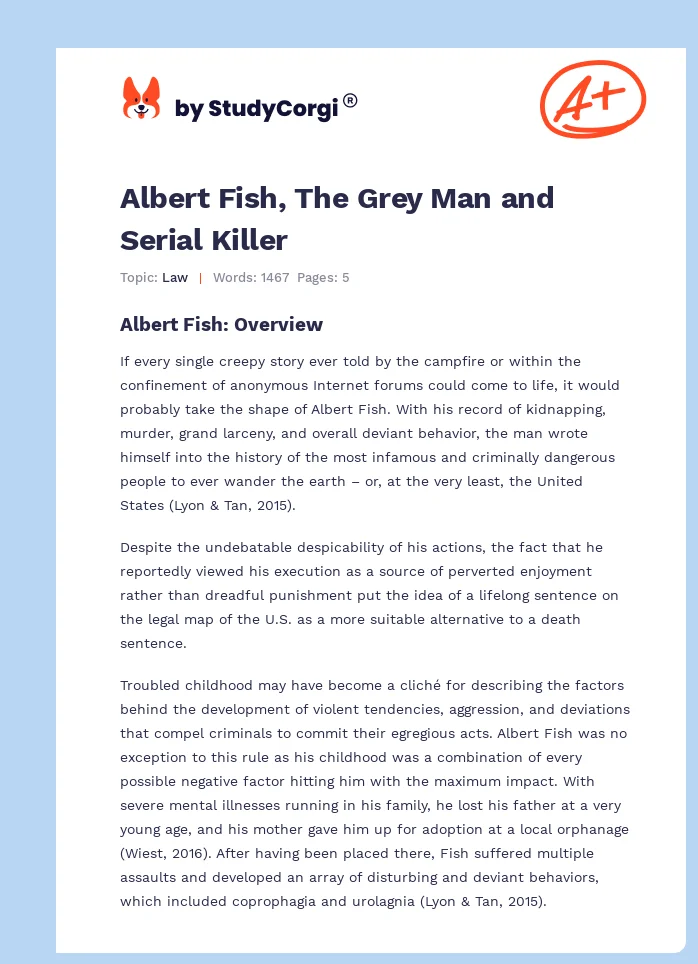 Albert Fish, The Grey Man and Serial Killer. Page 1