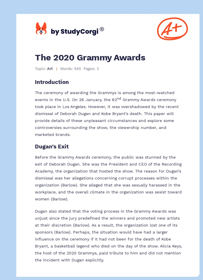 The 2020 Grammy Awards. Page 1