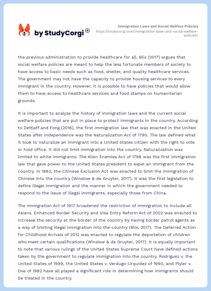 Immigration Laws and Social Welfare Policies. Page 2