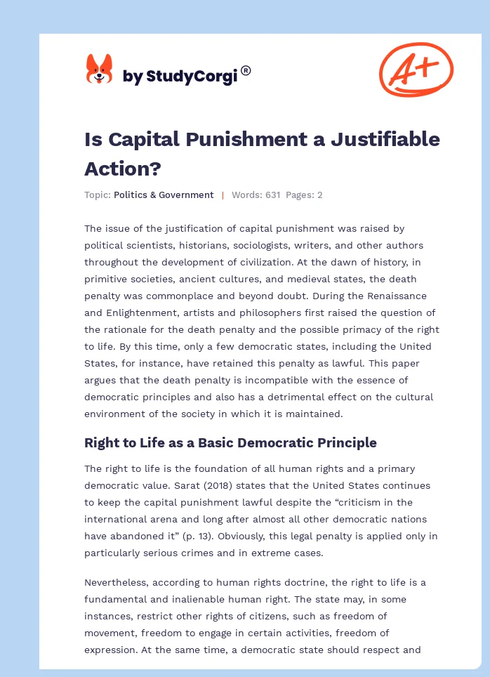 Is Capital Punishment a Justifiable Action?. Page 1