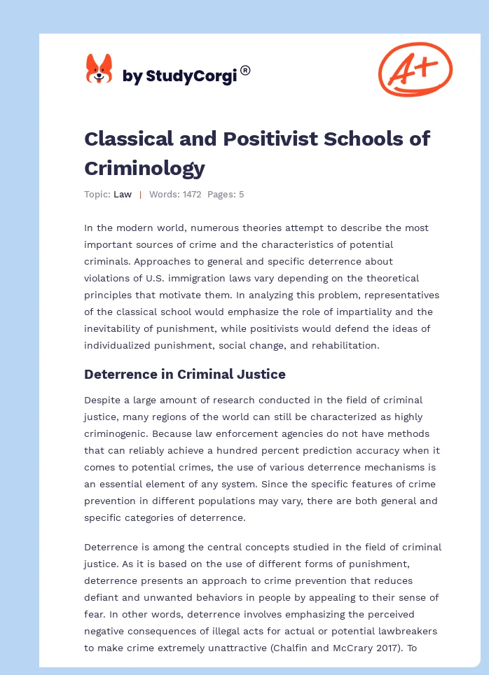 Classical and Positivist Schools of Criminology. Page 1