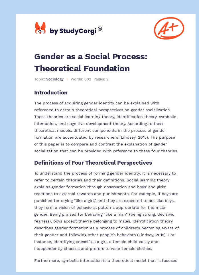Gender as a Social Process: Theoretical Foundation. Page 1