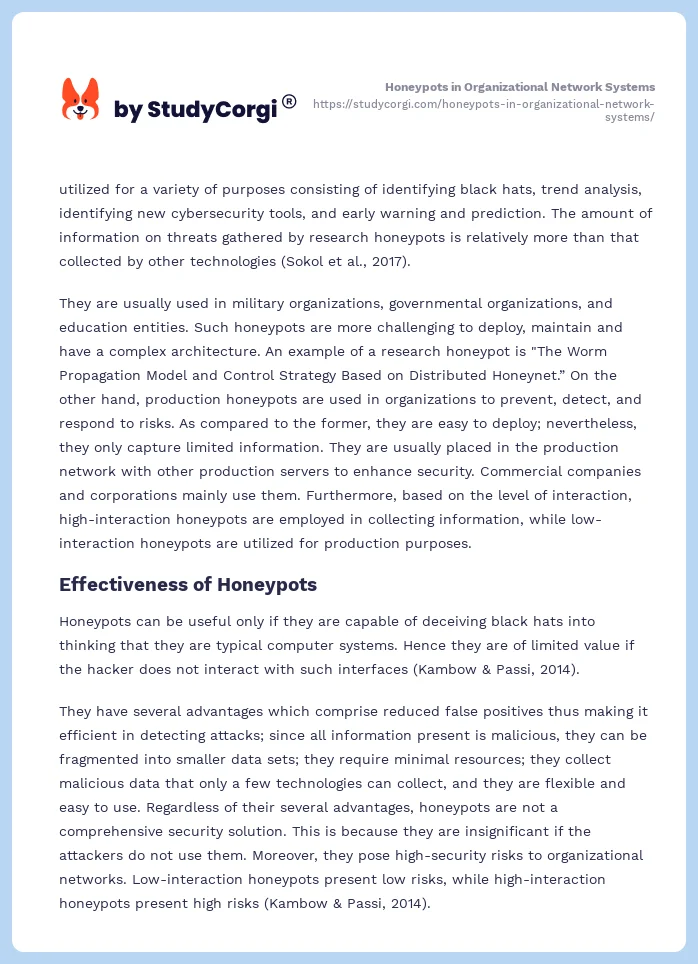Honeypots in Organizational Network Systems. Page 2