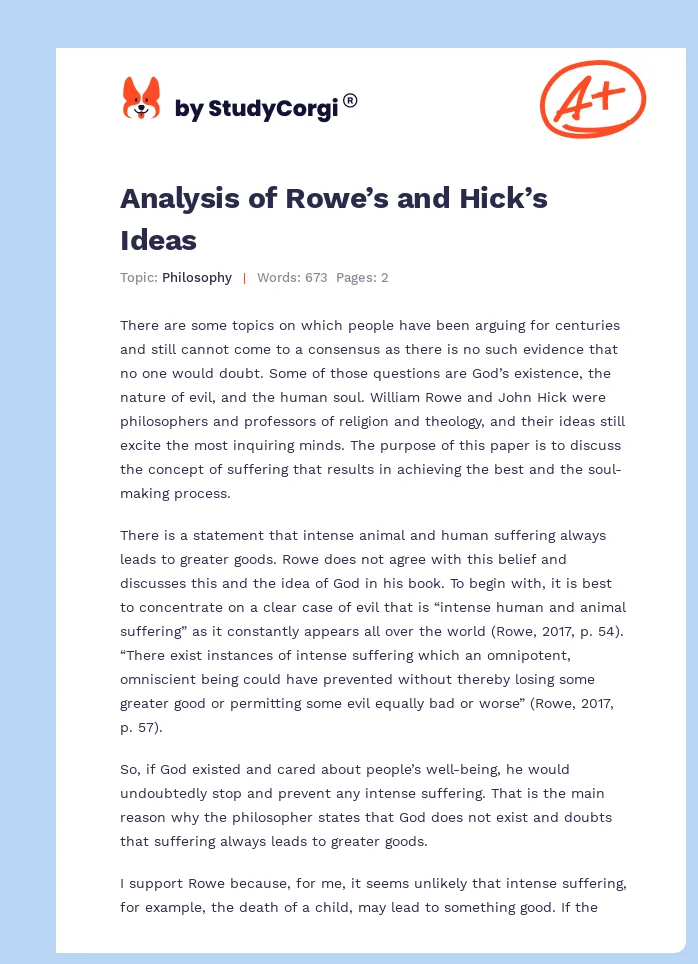 Analysis of Rowe’s and Hick’s Ideas. Page 1