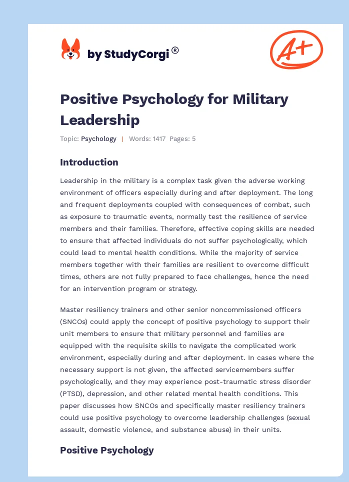 Positive Psychology for Military Leadership. Page 1