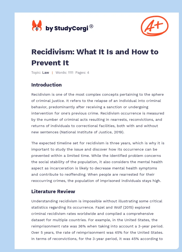 Recidivism: What It Is and How to Prevent It. Page 1