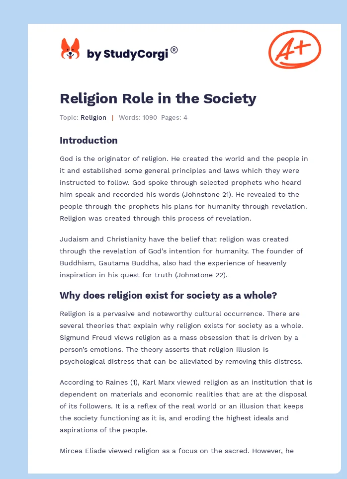 Religion Role in the Society. Page 1