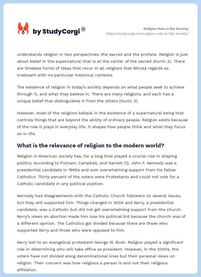 Religion Role in the Society. Page 2