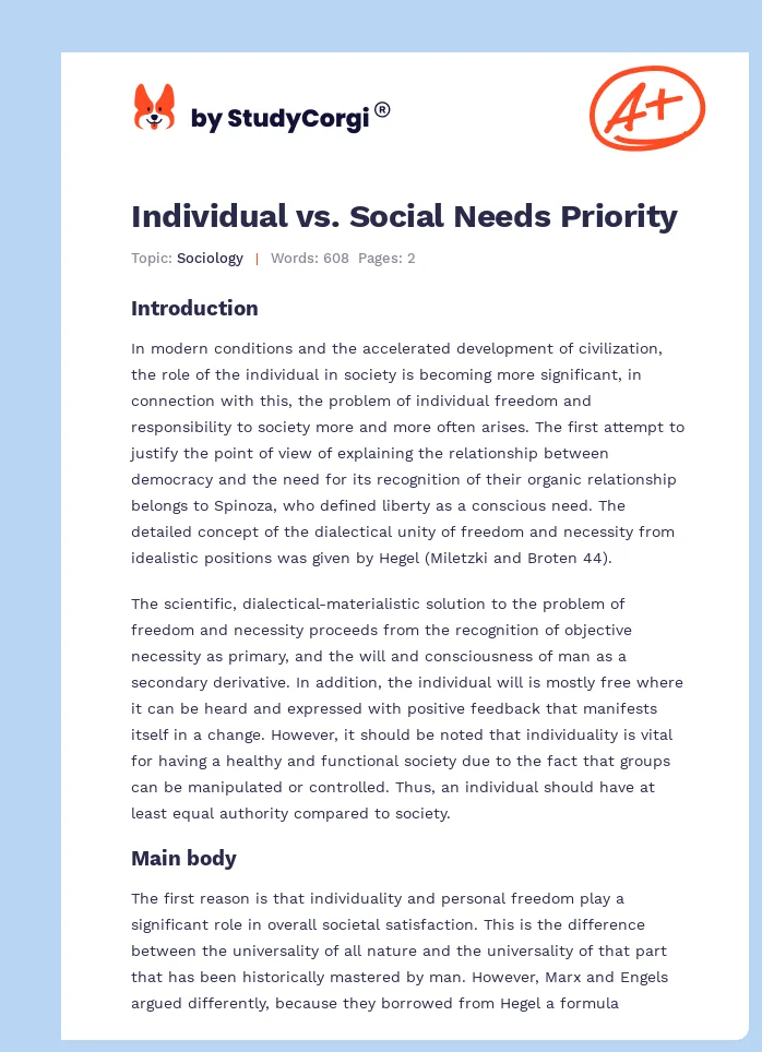 Individual vs. Social Needs Priority. Page 1