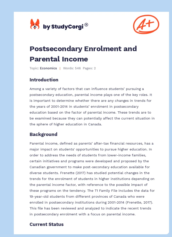 Postsecondary Enrolment and Parental Income. Page 1