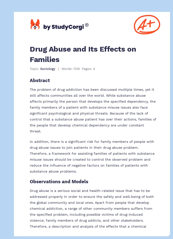 Drug Abuse and Its Effects on Families. Page 1