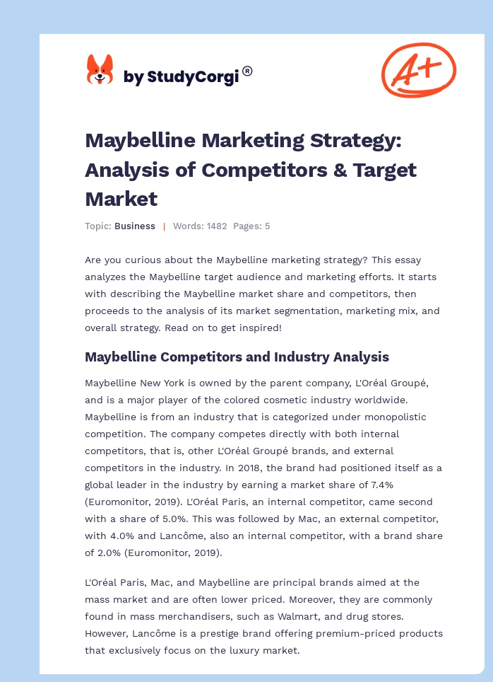 Maybelline Marketing Strategy: Analysis of Competitors & Target Market. Page 1