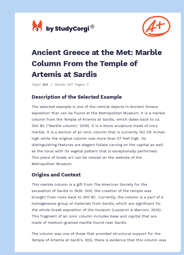 Ancient Greece at the Met: Marble Column From the Temple of Artemis at Sardis. Page 1