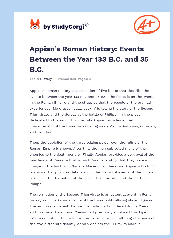 Appian’s Roman History: Events Between the Year 133 B.C. and 35 B.C.. Page 1