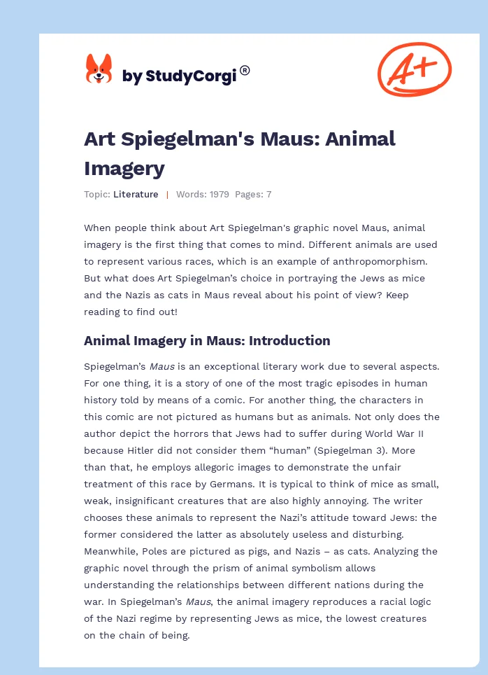 Art Spiegelman's Maus: Animal Imagery. Page 1