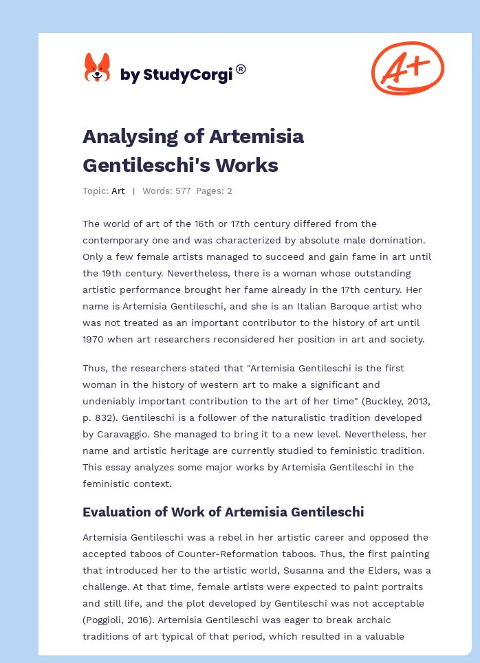 Analysing of Artemisia Gentileschi's Works. Page 1