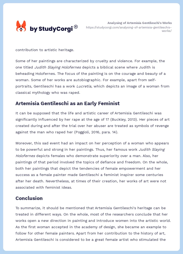 Analysing of Artemisia Gentileschi's Works. Page 2