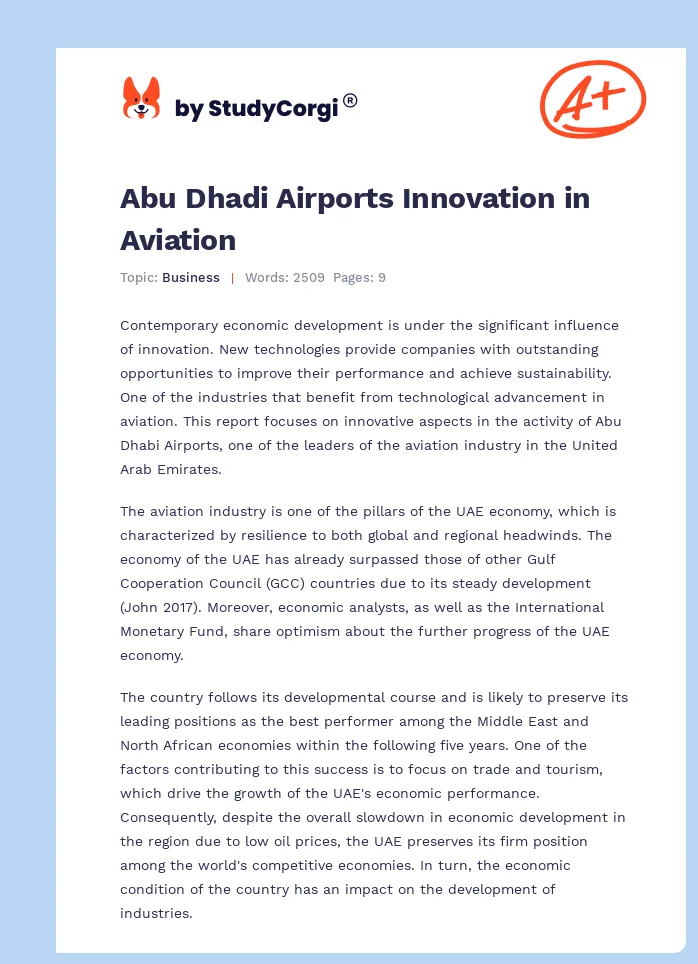 Abu Dhadi Airports Innovation in Aviation. Page 1
