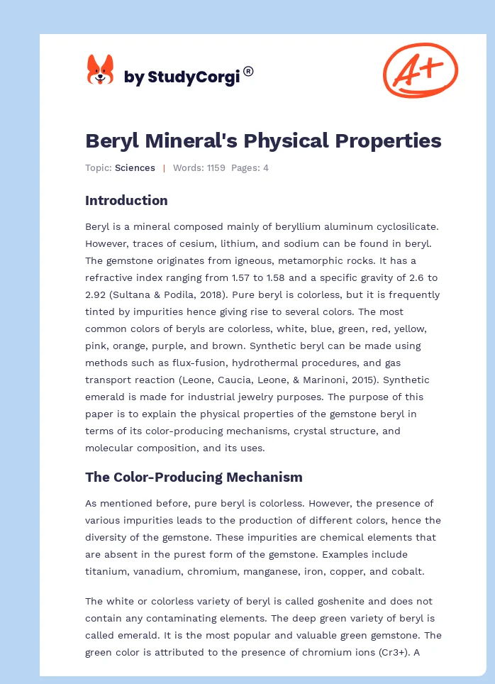 Beryl Mineral's Physical Properties. Page 1