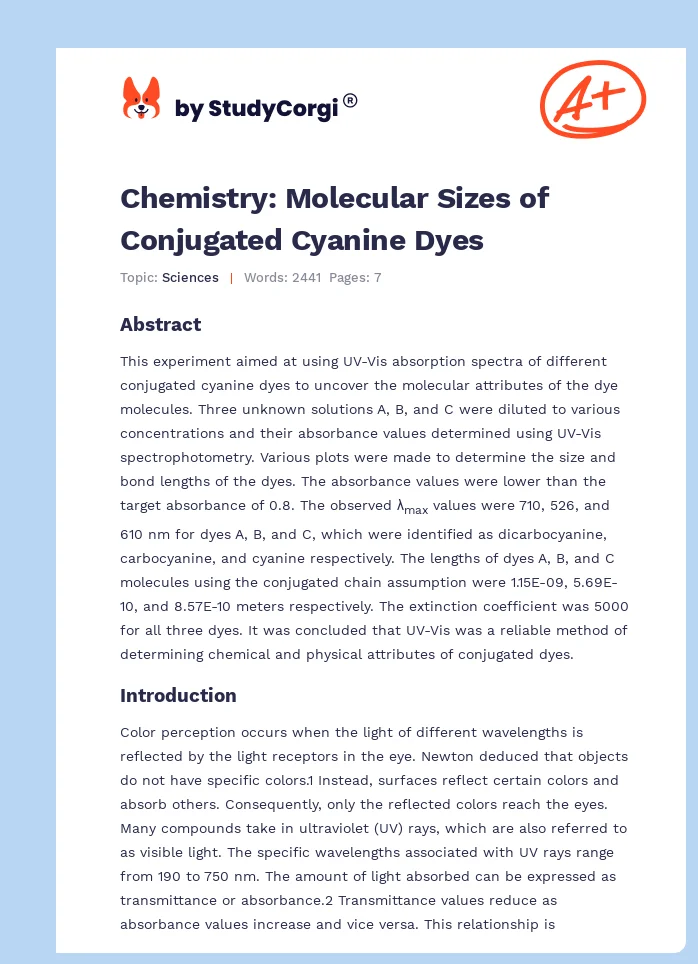 Chemistry: Molecular Sizes of Conjugated Cyanine Dyes. Page 1