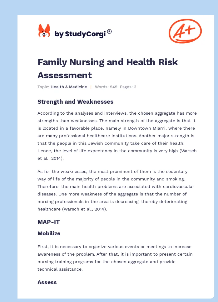 Family Nursing and Health Risk Assessment. Page 1